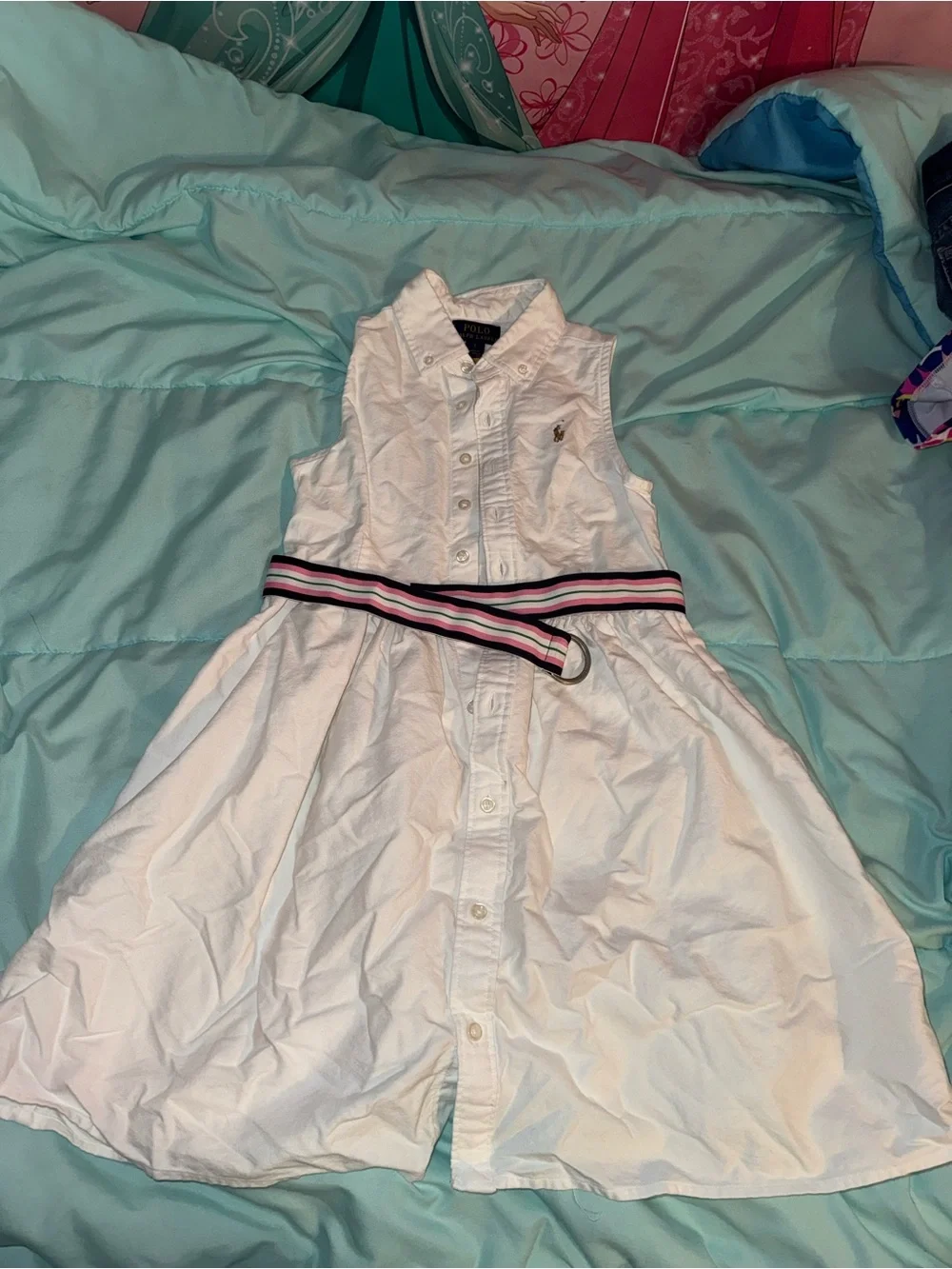 Ralph Lauren White Shirt Dress with Striped Belt
